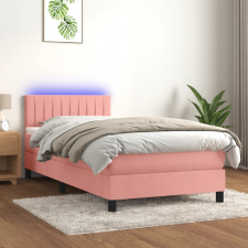 rózsaszín bársony rugós és LED-es ágy matraccal 100x200 cm ágy és ágykellék
