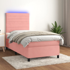rózsaszín bársony rugós és LED-es ágy matraccal 100x200 cm ágy és ágykellék