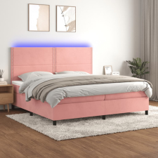  Rózsaszín bársony rugós és LED-es ágy matraccal 200x200 cm ágy és ágykellék