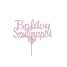 Rózsaszín Boldog szülinapot felirat tortadísz sziluett sütés és főzés