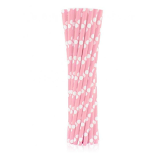  Rózsaszín Light Pink Polka Dots papír szívószál 24 db-os party kellék