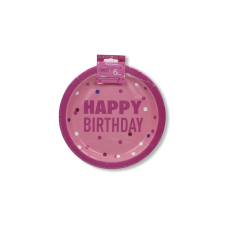 Rózsaszín pöttyös Happy birthday papírtányér 23 cm 6 db sütés és főzés