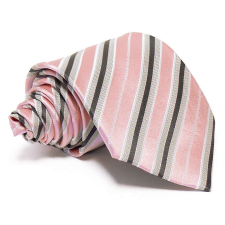  Rózsaszín selyem nyakkendő - szürke-fekete csíkos nyakkendő