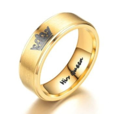  Rozsdamentes acél női karikagyűrű, &quot;His Queen&quot; felirattal, arany színű, 8-as méret gyűrű