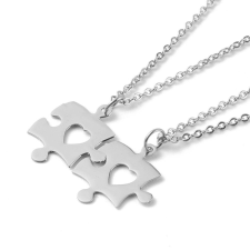 Rozsdamentes acél páros puzzle medál nyaklánccal, 45+6 cm, 2 db nyaklánc nyaklánc