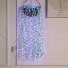 RPP 2x2 méteres ledes fényfüggöny apró zöld levelekkel, 8 programos, sorolható, kék karácsonyfa izzósor