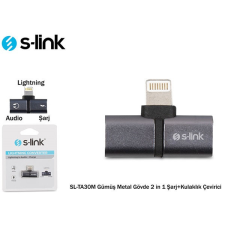 S-Link Átalakító - SL-TA30M (Bemenet: Lightning, Kimenet: 2xLightning, iphone töltés és fejhallgató, fém, szürke) kábel és adapter