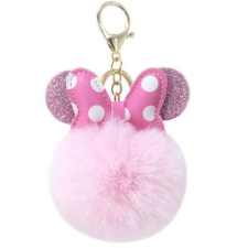Saját Minnie egér alakú pompom kulcstartó, táskadísz - rózsaszín kulcstartó