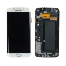 Samsung G925F Galaxy S6 Edge fehér gyári LCD kijelző érintővel és kerettel mobiltelefon, tablet alkatrész