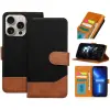  Samsung Galaxy A15 4G / A15 5G SM-A155F / A156B, Oldalra nyíló tok, stand, kártyatartóval, farmer minta, Jeans Book, fekete