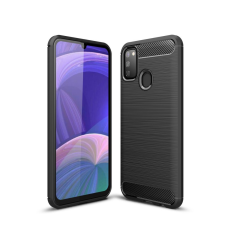 Samsung Galaxy A21S Telefontok - CARBON FIBER fekete szilikon tok tok és táska