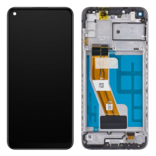 Samsung Galaxy M11 kompatibilis LCD modul kerettel, OEM jellegű, fekete mobiltelefon, tablet alkatrész