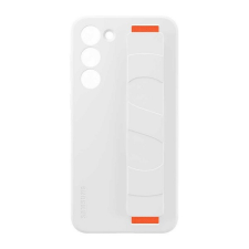 Samsung Galaxy S23 Plus SM-S916, Szilikon tok, matt, beépített szíj, fehér, gyári tok és táska