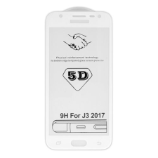 Samsung J330 J3 2017, Kijelzővédő fólia, (ütésálló) Full Glue 5D, fehér mobiltelefon kellék