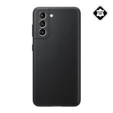 Samsung műanyag telefonvédő (valódi bőr hátlap) FEKETE Samsung Galaxy S21 Plus (SM-G996) 5G tok és táska
