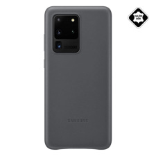 Samsung műanyag telefonvédő (valódi bőr hátlap) SZÜRKE tok és táska