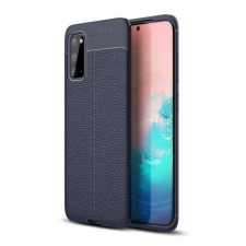 Samsung Samsung Galaxy A10s SM-A107F, Szilikon tok, bőrhatású, varrásminta, sötétkék tok és táska