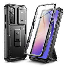 Samsung Telefontok Samsung Galaxy A55 5G - Tech- Protect Kevlar Pro- átlátszó előlap + plexi fekete hátlapi 360°-os tok , kitámasztható tok és táska