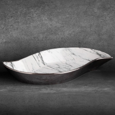  Sana csónak alakú tál márványos mintával Fehér/ezüst 36x19x6 cm dekoráció