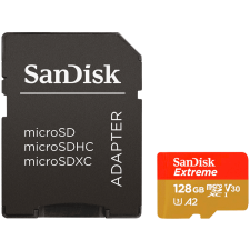 Sandisk MicroSD Extreme kártya 128 GB, 190MB/s C10, V30, Uhs-I, U3, A2 (212586) memóriakártya