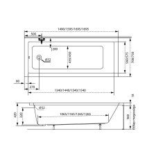  Sandra Slim egyenes akril kád 160x70 kád, zuhanykabin
