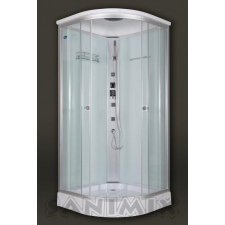 Sanimix íves hidromasszázs zuhanykabin, zuhanytálcával, 90x90x222 cm, tetővel, fehér hátfal 22.1032 kád, zuhanykabin