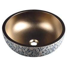 Sapho PRIORI kerámiamosdó, átm:41cm, réz/ kék virágmintás fürdőkellék