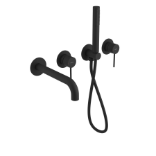 Sapho ULTRAMIX falbasüllyeszthető csaptelep. kifolyócsővel és kézizuhannyal. 2-irányú. matt fekete csaptelep