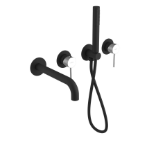 Sapho ULTRAMIX falbasüllyeszthető csaptelep. kifolyócsővel és kézizuhannyal. 2-irányú. matt fekete/króm csaptelep