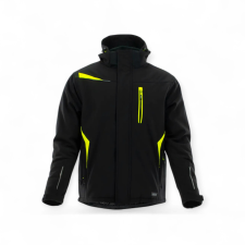 Sara Comfort Winter bélelt softshell hosszú kabát fekete - sárga munkaruha