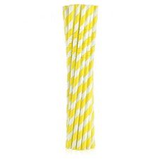  Sárga Yellow Stripes rugalmas papír szívószál 12 db-os party kellék