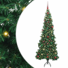  Sarok Műkarácsonyfa 300 LED-del Zöld 180 cm PVC és fém