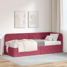  Sarokágy keret matracmal fejtámlával Bordó 80 x 200 cm Bársony ágy és ágykellék