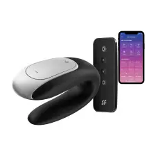 Satisfyer Double Fun - okos, vízálló, rádiós párvibrátor (fekete) vibrátorok