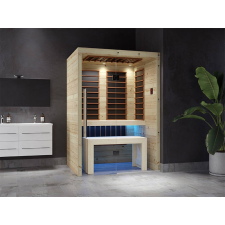 SAUNA KING® SAUNA KING Infraszauna fenyőből HARVIA karbonsugárzókkal, teljes üvegfronttal szauna