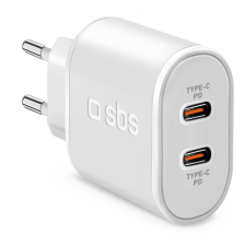 SBS TETRPD20CCW 2x USB Type-C Hálózati töltő - Fehér (20W) (TETRPD20CCW) mobiltelefon kellék