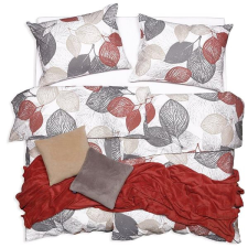 Scanquilt KREP ágyneműhuzat, levelek, fehér-szürke-rozsdavörös lakástextília