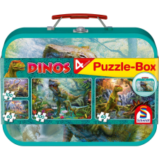Schmidt Schmidt dinoszauruszos puzzle 4 az 1-ben fém bőröndben puzzle, kirakós