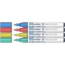SCHNEIDER Akril marker készlet, 2 mm, schneider &quot;paint-it 011&quot;, 4 különböző metálfényű szín filctoll, marker