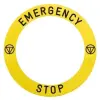 Schneider Electric SCHNEIDER ZBY8L330 Harmony sárga köralakú felirati tábla, Ø90, ZB5AS84W** vészleállítóhoz, logóval, EMERGENCY STOP