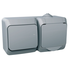 Schneider Electric Zrt. Schneider Cedar 2P+F csatlakozóaljzat, egypólusú kapcsolóval, IP44, szürke (Plus) villanyszerelés