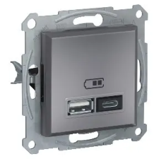 SCHNEIDER EPH2700362 ASFORA Dupla USB töltő, 2.4A, A+C, acél villanyszerelés