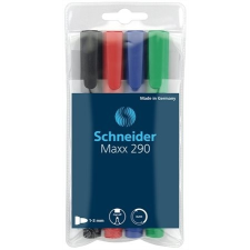 SCHNEIDER Tábla- és flipchart marker készlet, 2-3 mm, kúpos, SCHNEIDER &quot;Maxx 290&quot;, 4 különböző szín filctoll, marker