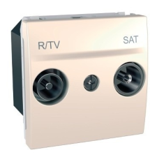  Schneider Unica MGU3.456.25 TV/R-SAT aljzat, átmenő, 13dB, felfűzött rendszerhez, 2 modulos, krém burkolattal, keret és rögzítőkeret nélkül, süllyesztett videó kellék