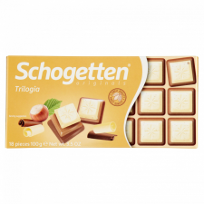 Schogetten Trilogia fehér csokoládé karamellizált mogyoróval, tejcsokoládén 100 g csokoládé és édesség