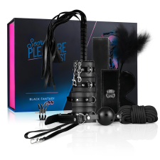 Secret Pleasure Chest - haladó BDSM készlet - 14 részes (fekete) bilincs, kötöző