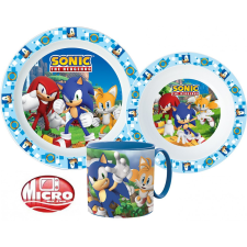 Sega Sonic étkészlet, micro műanyag szett 265 ml-es bögrével babaétkészlet