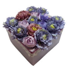  Selyemvirág box - Lila csipkés fadobozban dekorációs kellék