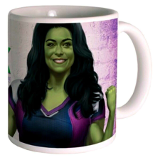 Semic Marvel She Hulk Amazon ügyvéd kerámia bögre 300 ml, fehér-lila-zöld bögrék, csészék