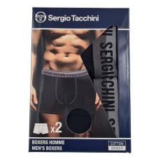  Sergio Tacchini férfi pamut boxeralsó - 2 db/csomag - fekete fekete felirattal - L